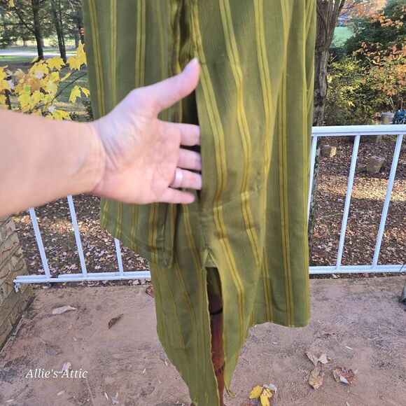 Vtg 70s Mod Handmade Mini Dress Long Sleeve Green Stripe Buttons Pockets M/L* - Picture 5 of 7